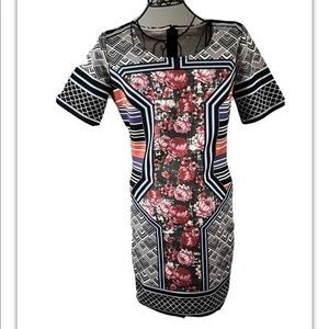 Jealous Tomato Women's Small Short Sleeve Multicolor Geometry Body Con Zip Dress